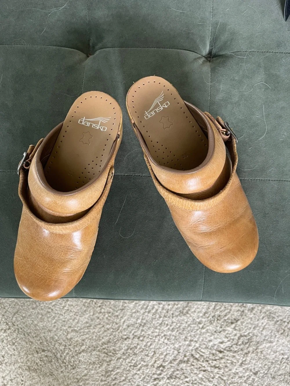 Dansko Beige Leather Clogs with Buckle - Picture 2 of 6